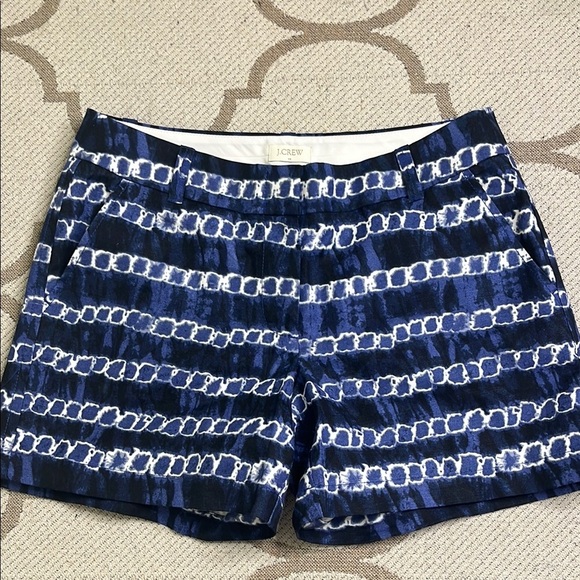 J. Crew Womens Size 4 Linen Cotton Blend Tie Dye Printed Chino Shorts Blue 1664 - Picture 1 of 12